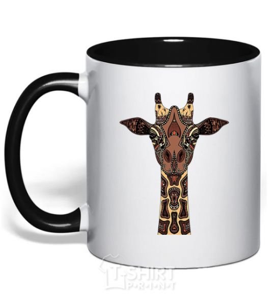 Mug with a colored handle Giraffe in drawings black фото