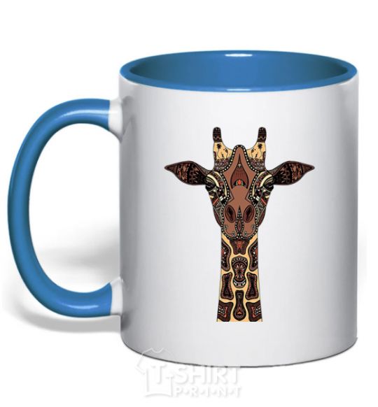 Mug with a colored handle Giraffe in drawings royal-blue фото