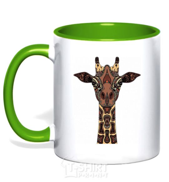 Mug with a colored handle Giraffe in drawings kelly-green фото