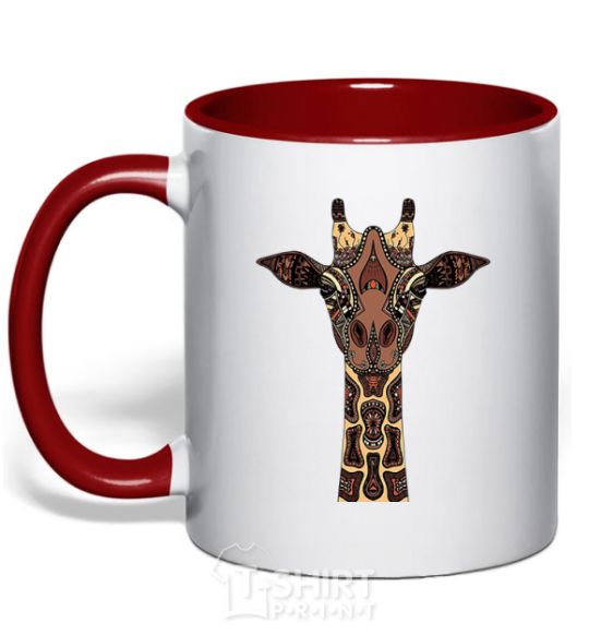 Mug with a colored handle Giraffe in drawings red фото