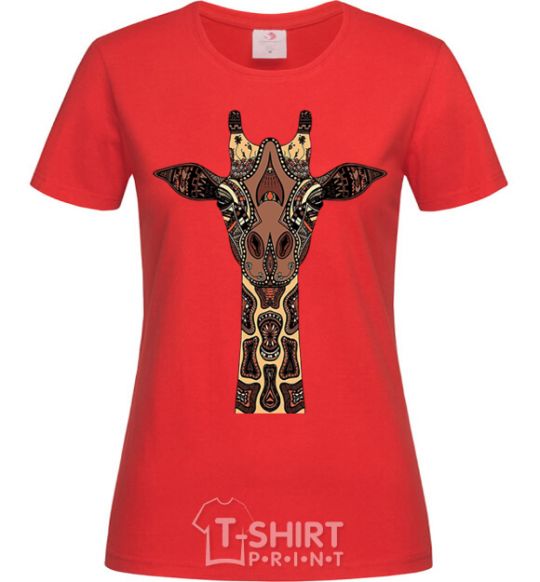 Women's T-shirt Giraffe in drawings red фото