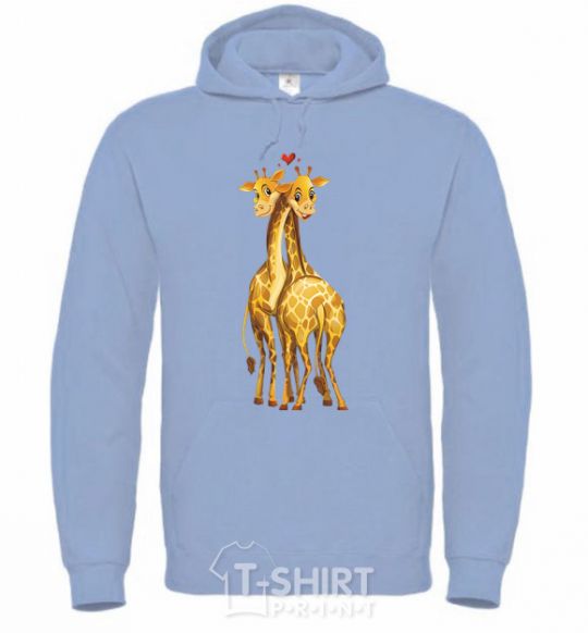 Men`s hoodie Giraffes hugging sky-blue фото