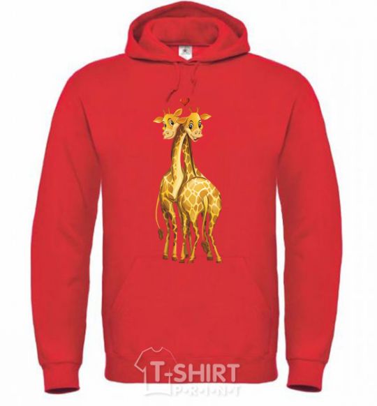 Men`s hoodie Giraffes hugging bright-red фото