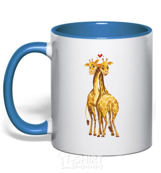 Mug with a colored handle Giraffes hugging royal-blue фото