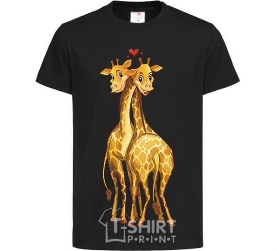 Kids T-shirt Giraffes hugging black фото