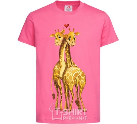 Kids T-shirt Giraffes hugging heliconia фото