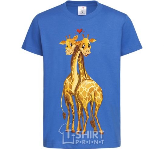 Kids T-shirt Giraffes hugging royal-blue фото
