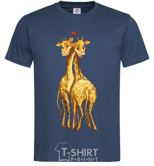 Men's T-Shirt Giraffes hugging navy-blue фото
