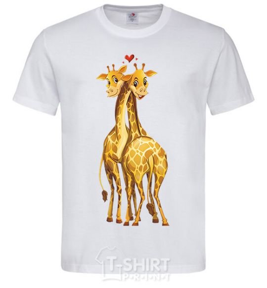 Men's T-Shirt Giraffes hugging White фото