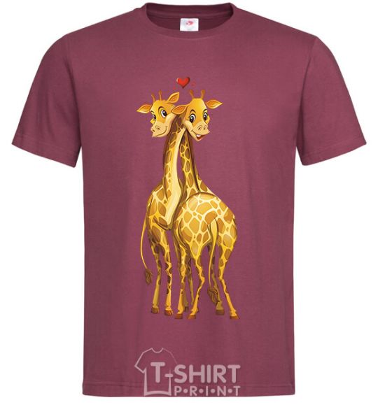 Men's T-Shirt Giraffes hugging burgundy фото
