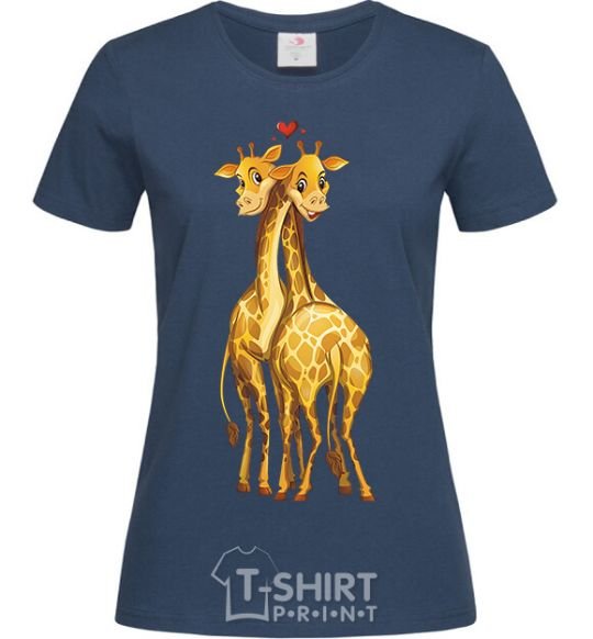 Women's T-shirt Giraffes hugging navy-blue фото
