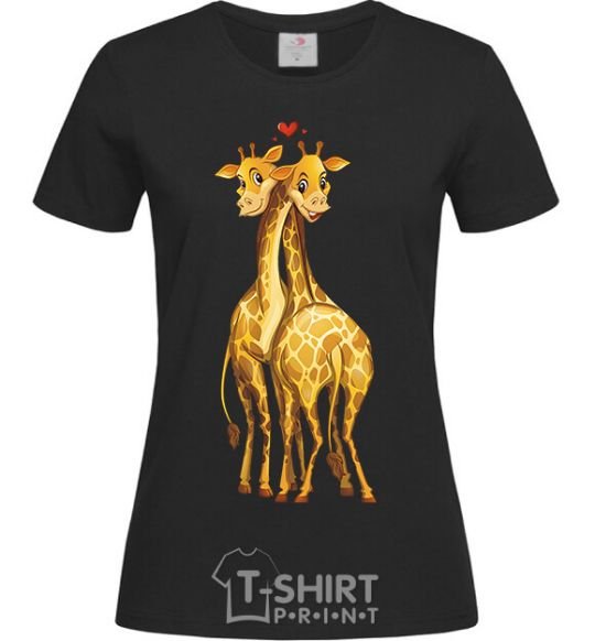Women's T-shirt Giraffes hugging black фото