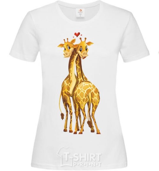 Women's T-shirt Giraffes hugging White фото