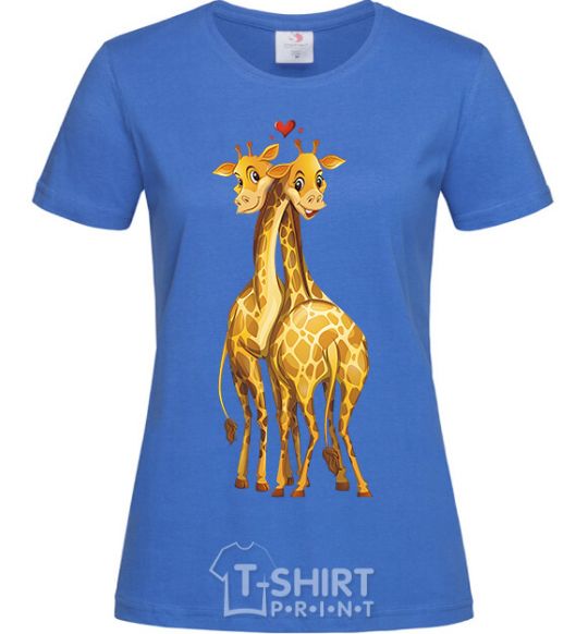 Women's T-shirt Giraffes hugging royal-blue фото