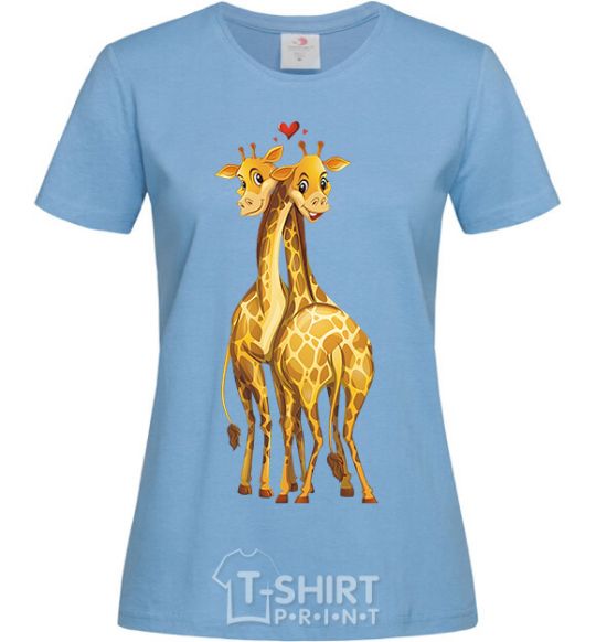 Women's T-shirt Giraffes hugging sky-blue фото