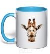 Mug with a colored handle Crystal giraffe sky-blue фото