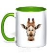 Mug with a colored handle Crystal giraffe kelly-green фото