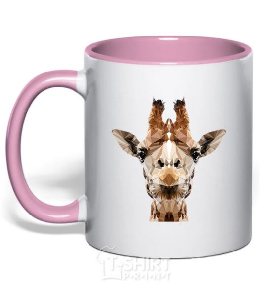 Mug with a colored handle Crystal giraffe light-pink фото