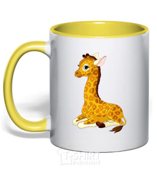 Mug with a colored handle A giraffe lying down yellow фото