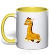 Mug with a colored handle A giraffe lying down yellow фото