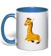 Mug with a colored handle A giraffe lying down royal-blue фото