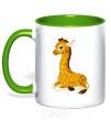 Mug with a colored handle A giraffe lying down kelly-green фото
