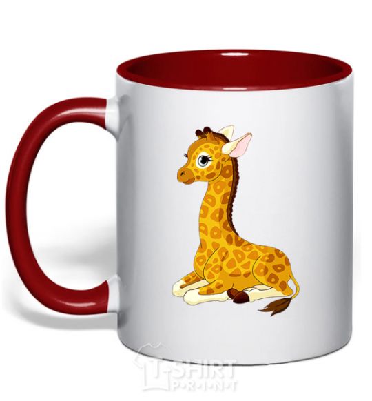 Mug with a colored handle A giraffe lying down red фото