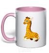 Mug with a colored handle A giraffe lying down light-pink фото
