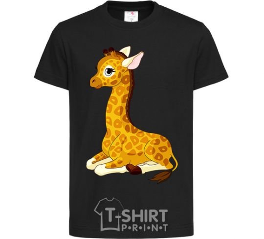 Kids T-shirt A giraffe lying down black фото