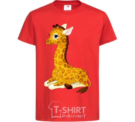 Kids T-shirt A giraffe lying down red фото
