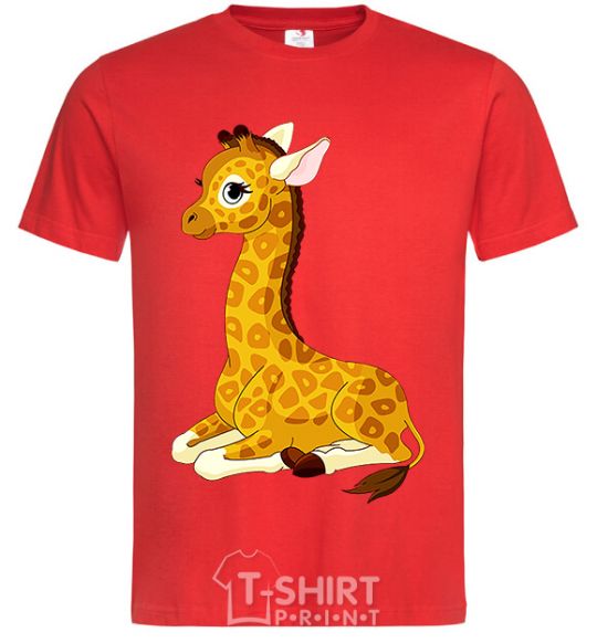 Men's T-Shirt A giraffe lying down red фото