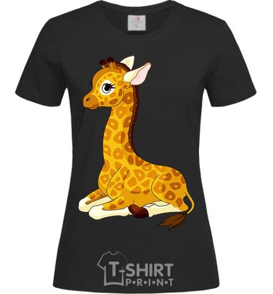 Women's T-shirt A giraffe lying down black фото