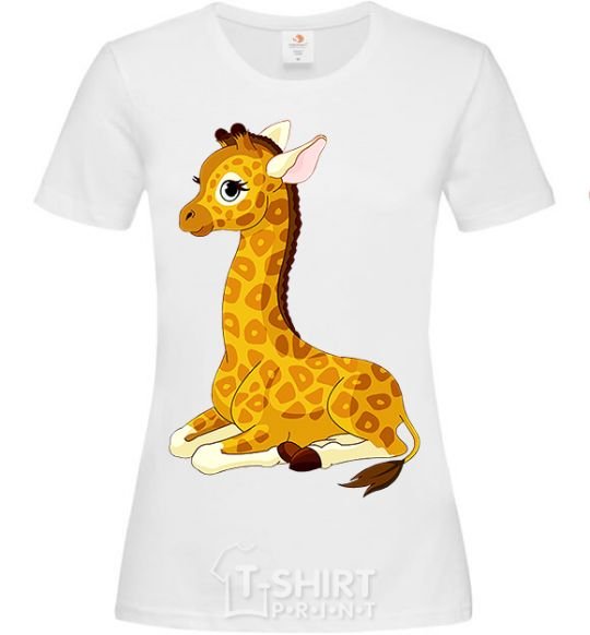 Women's T-shirt A giraffe lying down White фото