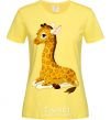 Women's T-shirt A giraffe lying down cornsilk фото