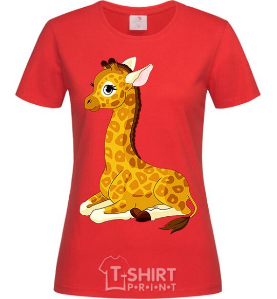 Women's T-shirt A giraffe lying down red фото