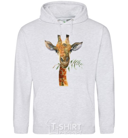 Men`s hoodie A giraffe with a sprig of paint sport-grey фото