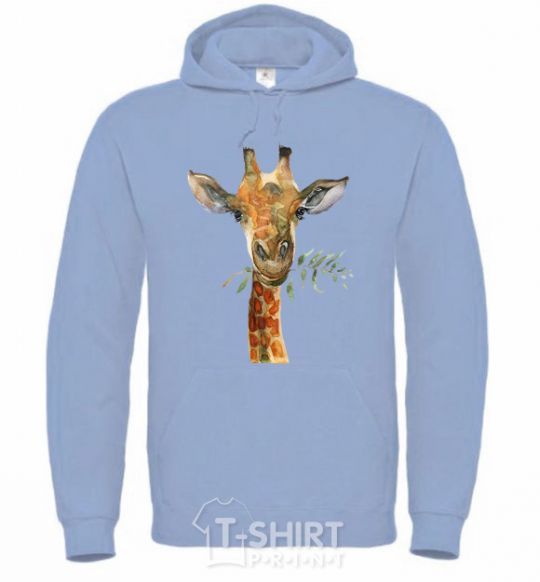 Men`s hoodie A giraffe with a sprig of paint sky-blue фото
