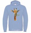 Men`s hoodie A giraffe with a sprig of paint sky-blue фото