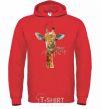 Men`s hoodie A giraffe with a sprig of paint bright-red фото
