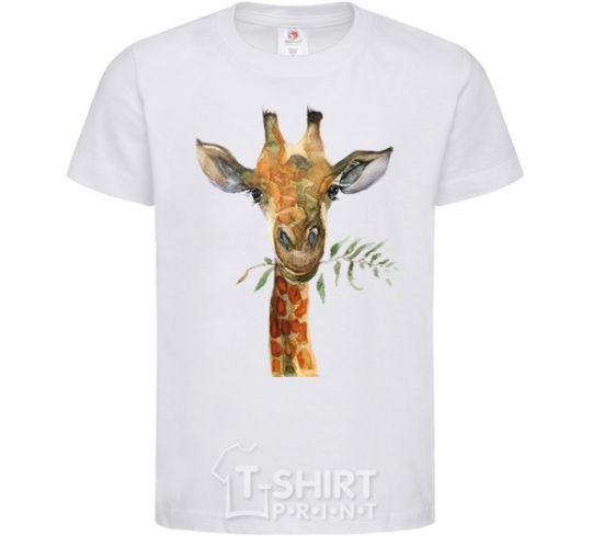 Kids T-shirt A giraffe with a sprig of paint White фото