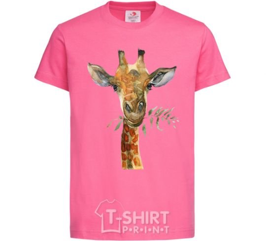 Kids T-shirt A giraffe with a sprig of paint heliconia фото