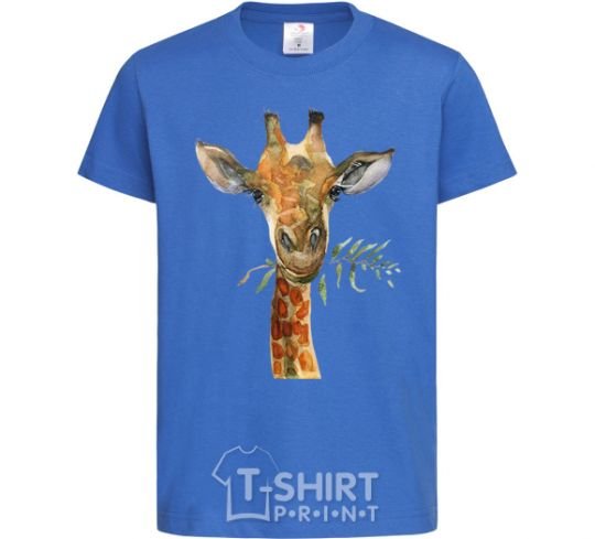 Kids T-shirt A giraffe with a sprig of paint royal-blue фото