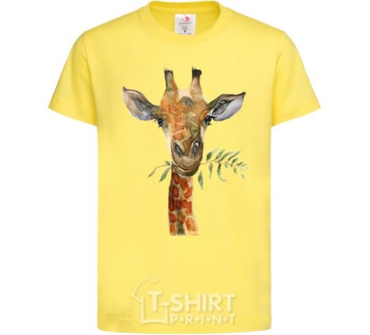 Kids T-shirt A giraffe with a sprig of paint cornsilk фото