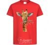Kids T-shirt A giraffe with a sprig of paint red фото