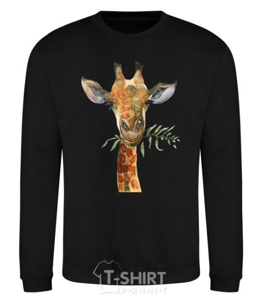 Sweatshirt A giraffe with a sprig of paint black фото