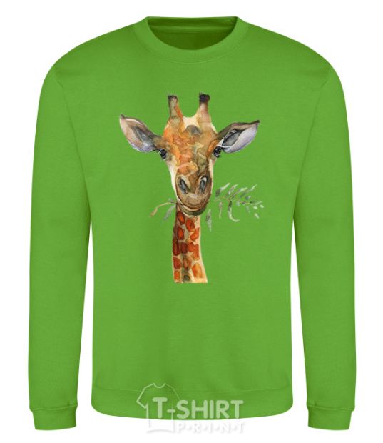 Sweatshirt A giraffe with a sprig of paint orchid-green фото