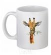 Ceramic mug A giraffe with a sprig of paint White фото