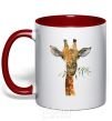 Mug with a colored handle A giraffe with a sprig of paint red фото