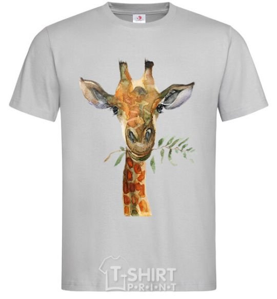 Men's T-Shirt A giraffe with a sprig of paint grey фото
