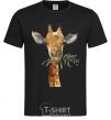 Men's T-Shirt A giraffe with a sprig of paint black фото